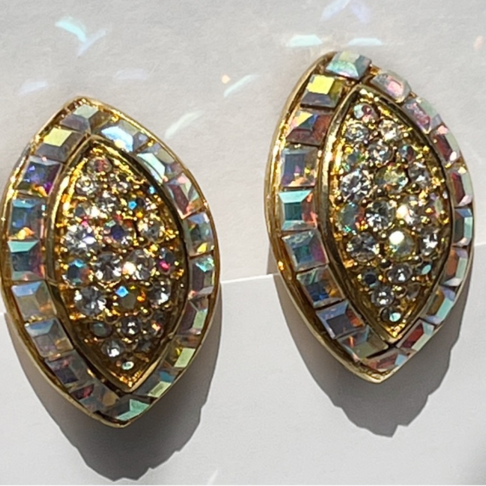 Vintage Aurora Borealis Large Clip on Earrings